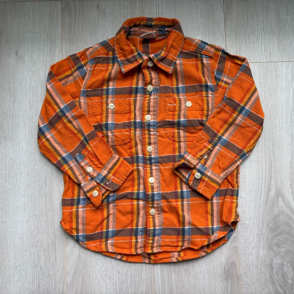 3/$25 BABY GAP | Plaid Button Down Shirt - Orange Blue and Yellow 4T